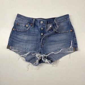 Levi's Shorts Womens 26 Blue 501 High Rise Button Fly Distressed Cutoff Denim